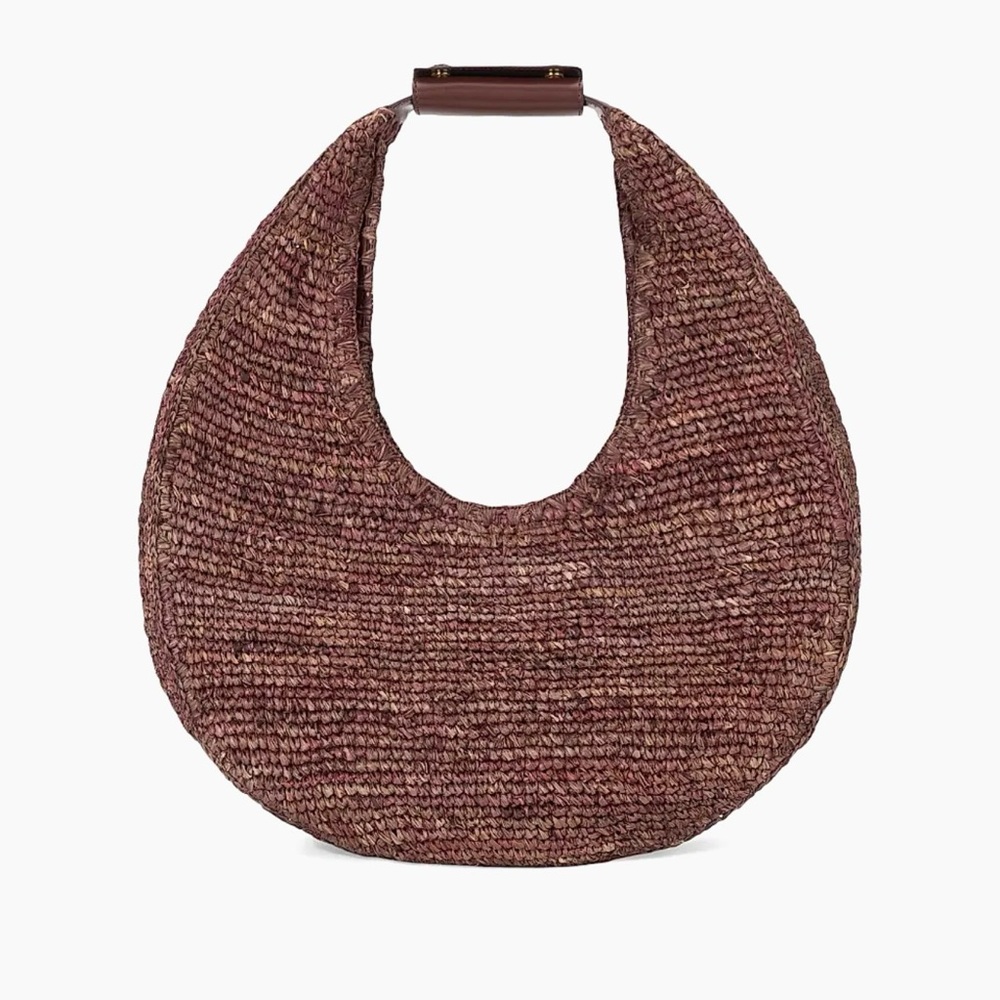 STAUD Large Mahogany Brown Raffia Shoulder Bag NWT